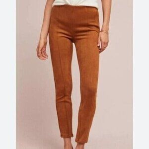 Anthropologie Faux Suede Pants Leather Split Hem Ankle Pants